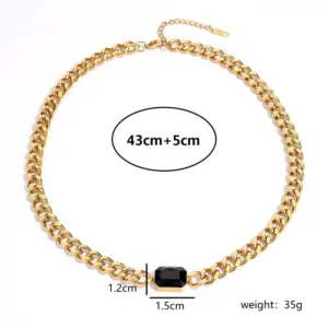 Wholesale Jewelry Fashion Rectangle 201 Stainless Steel Zircon 18K Gold Plated Plating Stainless Steel Necklaces