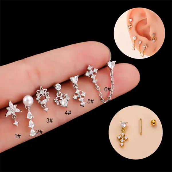 Wholesale 1 Piece Ear Cartilage Rings & Studs Fashion Heart Shape 316L Stainless Steel Copper Plating Inlay Zircon