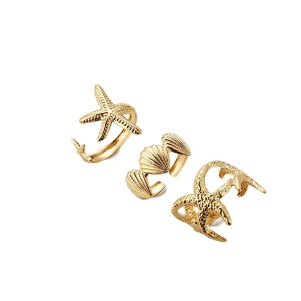 Wholesale Cross-border Europe and the United States New Beach Style Leisure Starfish Shell Opening Ring Ocean Vacation Women's Bracelet 3-piece Set