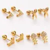 Wholesale PVD Coated Real Gold Plated 14K Gold Heart Shape Mushroom Planet 304 Stainless Steel Simple Style Shiny Waterproof Non Tarnish Ear Studs