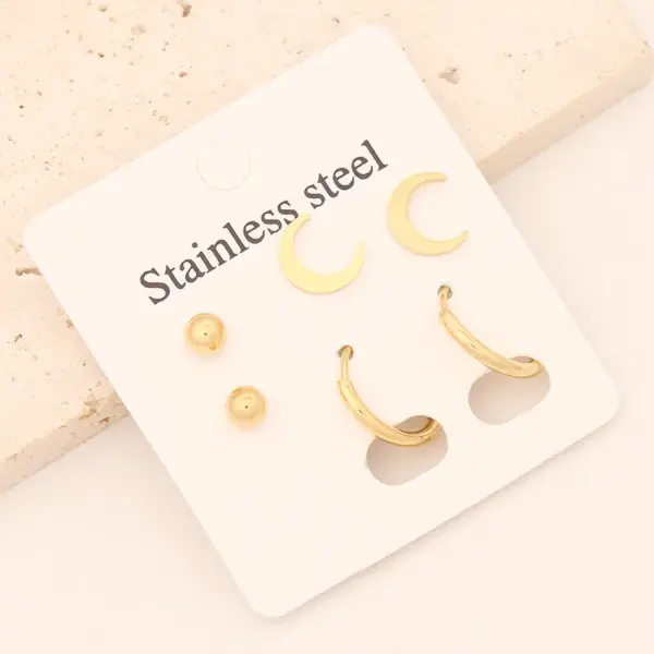 1 Set Commute Star Heart Shape Plating Stainless Steel 18K Gold Plated Earrings Ear Studs