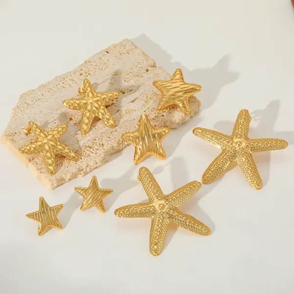Wholesale 1 Pair Elegant Cute Artistic Pentagram 304 Stainless Steel 18K Gold Plated Ear Studs