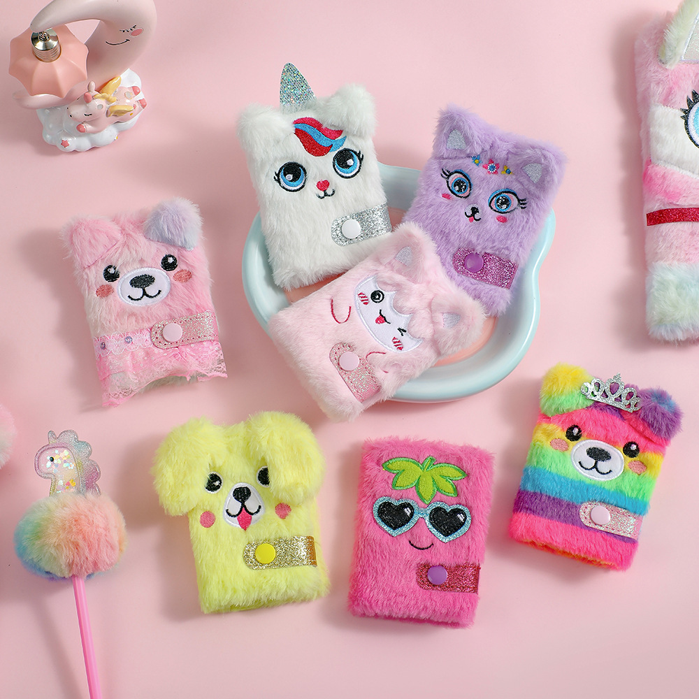 Wholesale rtable Mini Cartoon Plush Snap Button Notebook for Chilen