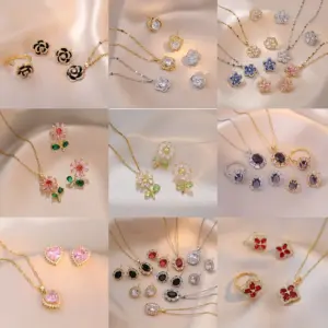 Wholesale Titanium Steel Sunflower Zircon Flower Necklace Women's Bohemian Style Jewelry Set Pendant Lightweight Luxury Design