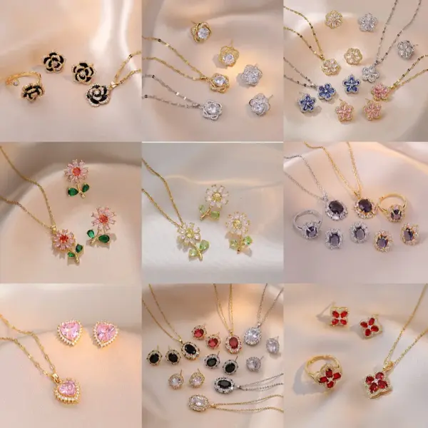 Wholesale Titanium Steel Sunflower Zircon Flower Necklace Women's Bohemian Style Jewelry Set Pendant Lightweight Luxury Design