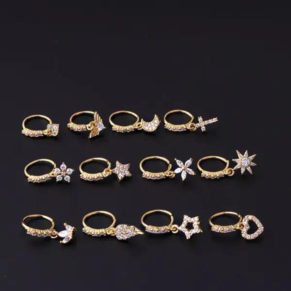 New Nose Ornaments Stars Moon Heart Flowers Cross Zircon Copper Jewelry Nose Pin