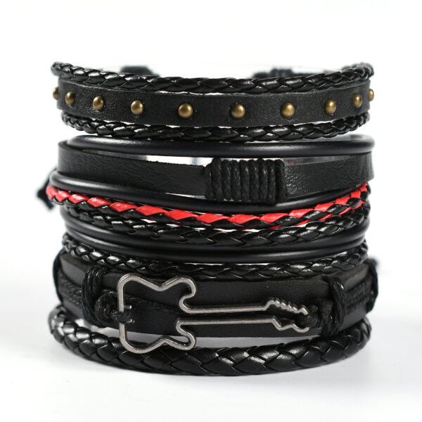 oly-e6fc421b6d580a52fbb11dfe2828fffe Wholesale Men's Woven Leather Bracelets, Multi-Layered Set Skull Bracelets, Genuine Leather Bracelets