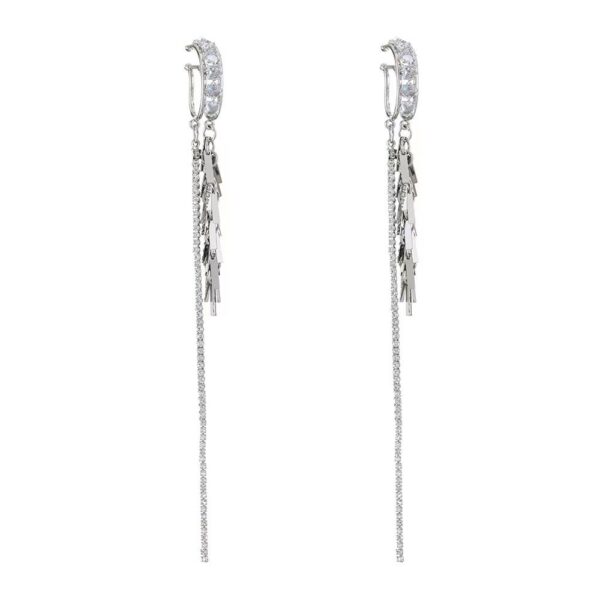 Wholesale Sweet Cool Cold Style Zirconium Ear Clip Sequins Rhinestone Tassel Niche Design Sense Long Temperament Personalized Earrings for Women