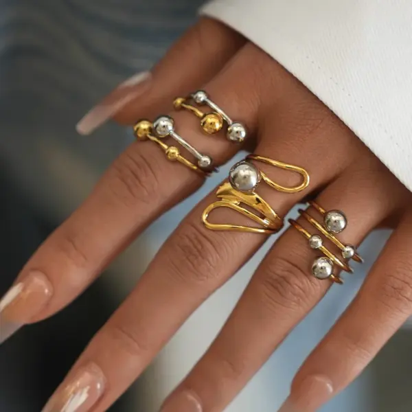 PVD Coated Real Gold Plated 18K Gold Geometric 304 Stainless Steel IG Style Casual Lady Waterproof Non Tarnish Rings