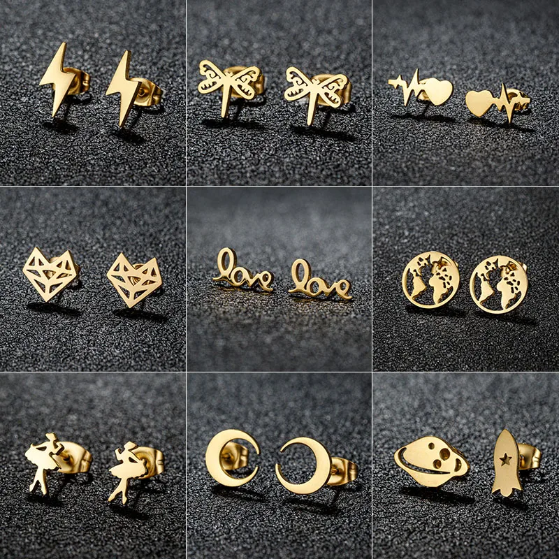 Wholesale PVD Coated 18K Gold Real Gold Plated Animal 304 Stainless Steel Sweet Simple Style Artistic Waterproof Non Tarnish Ear Studs