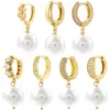 Wholesale 1 Pair Casual Elegant Round Plating Inlay Copper Pearl Zircon 18K Gold Plated Drop Earrings