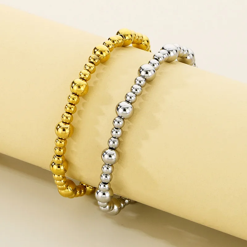 Wholesale PVD Coated 18K Gold Plated Round 304 Stainless Steel Simple Style Waterproof Non Tarnish 304 Stainless Steel Bracelets