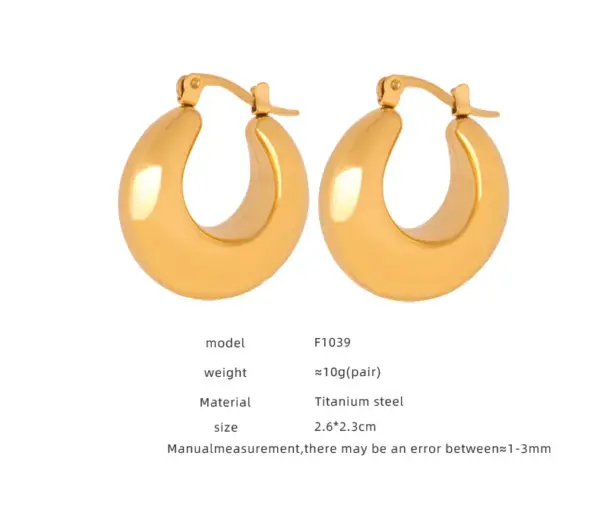 Wholesale 304 Stainless Steel Solid Color PVD Coated 18K Gold Plated Real Gold Plated Punk Simple Style Waterproof Non Tarnish Plating Gold Silver Earrings
