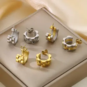 Wholesale Ion Plating (IP) 18K Gold Plated Solid Color 304 Stainless Steel Simple Style Waterproof Non Tarnish Earrings