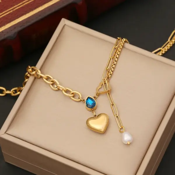 Wholesale Fashion Heart Shape Stainless Steel Pearl Plating Inlay Zircon Bracelets Earrings Necklace