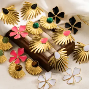 1 Pair IG Style Flower Enamel 304 Stainless Steel 18K Gold Plated Stainless Steel Earrings