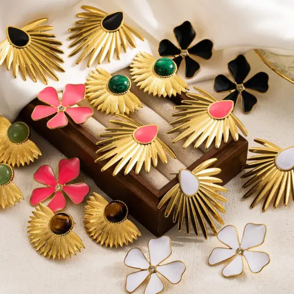 1 Pair IG Style Flower Enamel 304 Stainless Steel 18K Gold Plated Stainless Steel Earrings