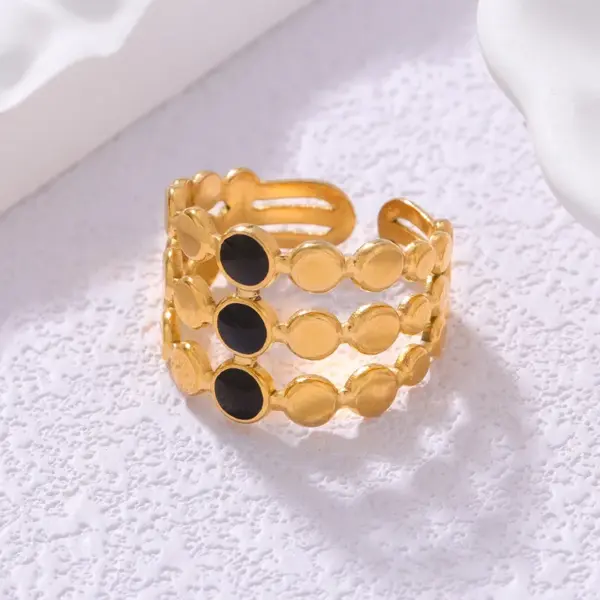 Wholesale Titanium Steel Oil Drop Flower Ring For Women, Non-Fading, European And American Style, High-End Texture, 304 Stainless Steel, Vacuum Electroplating (Furnace), Geometric Pattern Butterfly Open Ring