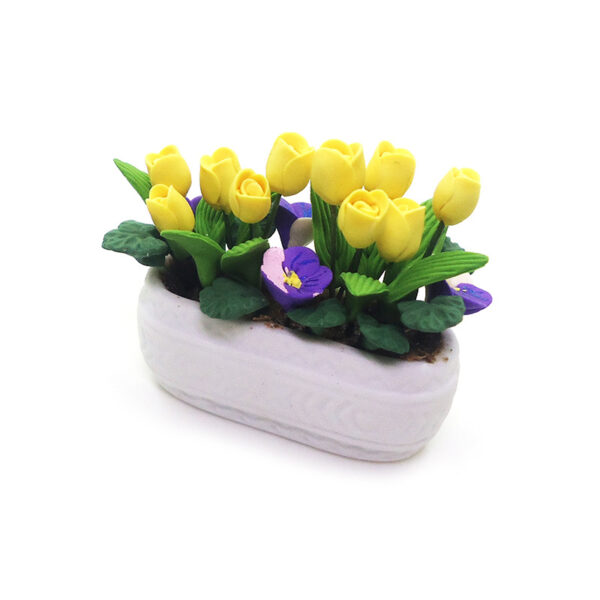 Wholesale 1:12 dollhouse accessories dollhouse mini clay flower yellow tulip artificial flower ornaments