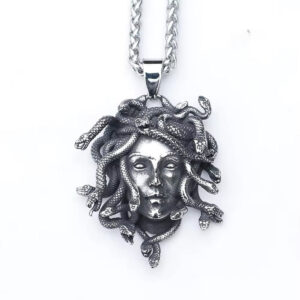 Wholesale Cross-border New Retro Snake Female Medusa Statue Myth Pendant European and American Gothic Exaggerated Ancient Greek Snake Necklace