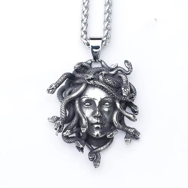Wholesale Cross-border New Retro Snake Female Medusa Statue Myth Pendant European and American Gothic Exaerated Ancient Greek Snake Necklace
