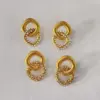 Wholesale 1 Pair Modern Style Simple Style Square 304 Stainless Steel Artificial Pearls Zircon 18K Gold Plated Stainless Steel Earrings