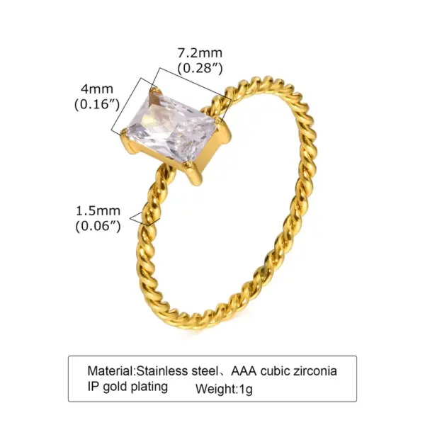 Wholesale PVD Coated Real Gold Plated 18K Gold Rectangle 304 Stainless Steel Simple Style Waterproof Non Tarnish Rings
