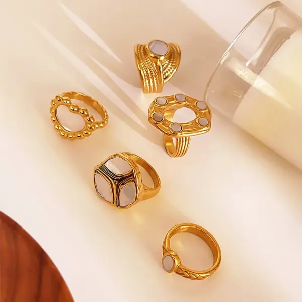 Wholesale 304 Stainless Steel Geometric Heart Shape PVD Coated Shell Real Gold Plated Retro French Style Waterproof Non Tarnish Irregular Surgical Steel Gold Rings