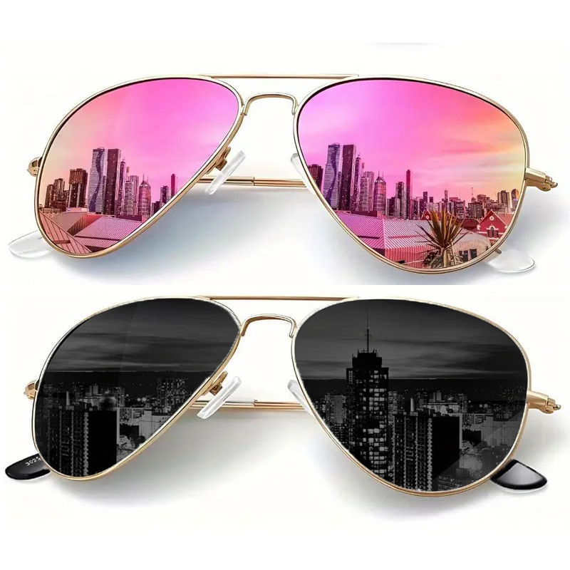 Wholesale New Men's Double Bridge Mirror Colorful Coated Sunglasses Retro Fashion iving Street Photography Concave Shape Sunglasses