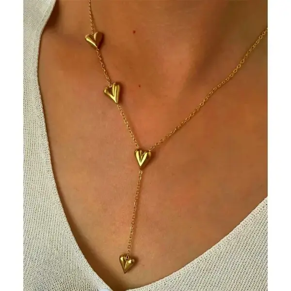 PVD Coated Real Gold Plated Heart Shape 304 Stainless Steel Simple Style Waterproof Non Tarnish Surgical Steel Plating Lobster Trigger Clasp Closure Long Necklace