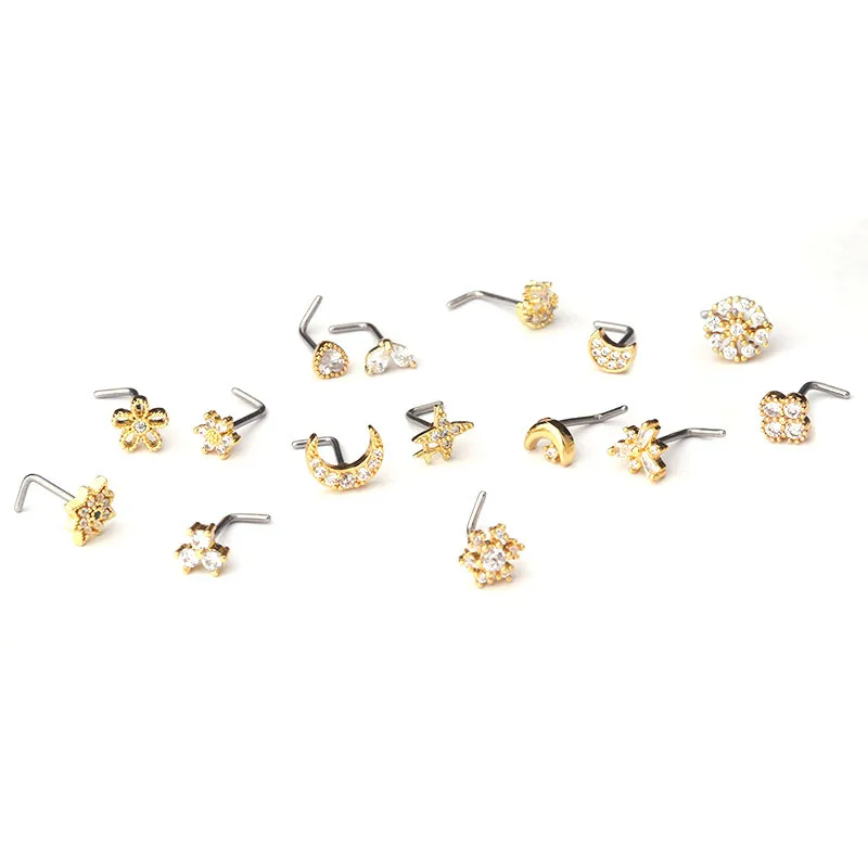 Wholesale 316L Stainless Steel Copper Nose Rings & Studs Flower Waterproof Non Tarnish Surgical Steel