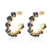 Wholesale 304 Stainless Steel C Shape Rhombus PVD Coated Zircon 18K Gold Plated IG Style Baroque Style Shiny Waterproof Non Tarnish Inlay Royal Blue Red Gold Ear Studs