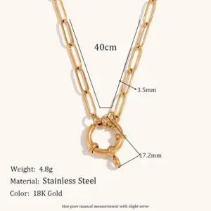 3.5mm Paper Clip Chain Spring Buckle Pendant Necklace-Gold
