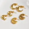 Wholesale Vintage INS Style European And American 304 Stainless Steel Striped Concave-Convex C-shaped Earrings Basic Simple Style Imitation Gold Plated Water Plated