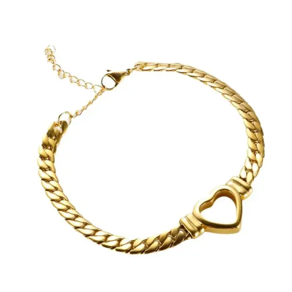 PVD Coated Real Gold Plated Geometric Heart Shape Titanium Steel Sweet Simple Style Classic Style Waterproof Non Tarnish Bracelets Necklace