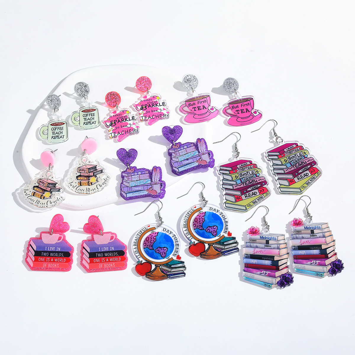 Wholesale New cross-border Teacher's Day teach glitter acrylic earrings campus teacher earrings cute jewelry