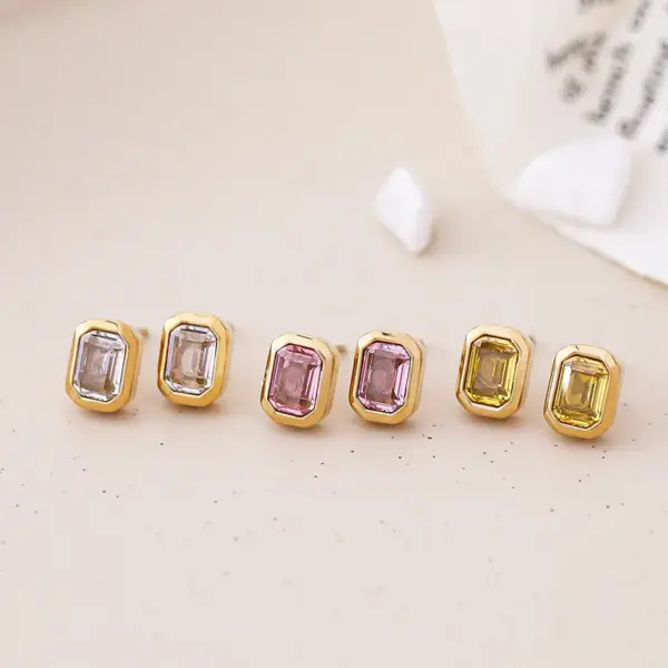 Wholesale PVD Coated 18K Gold Real Gold Plated Geometric 304 Stainless Steel Simple Style Waterproof Non Tarnish Ear Studs