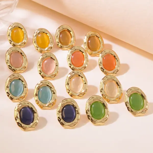 304 Stainless Steel Plastic Geometric Electroplating Imitation Gold Fairy Style Vintage Style Tropical Ear Studs