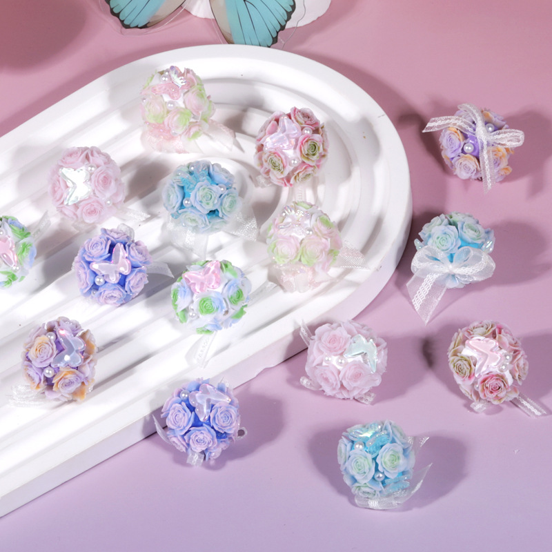Wholesale Luxurious Heavy-Duty Butterfly Rose Flower Ball with Through-Hole Versatile Loose Beads DIY Beaded Phone Chain Bag Pendant Aessory