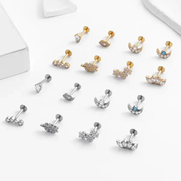 1 Piece Ear Cartilage Rings & Studs Fashion Leaf Moon Flower Pure Titanium Inlaid Zircon