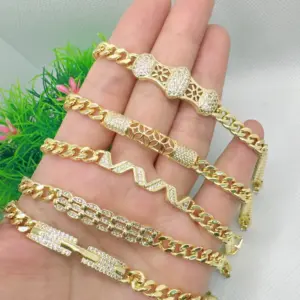 Wholesale Jewelry Hip-Hop Punk Geometric Copper Zircon 18K Gold Plated Polishing Plating Bracelets