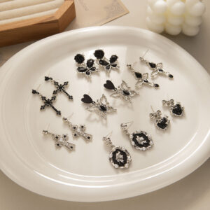 oly-e75bbc8ff60018420fafe3e102dd325b Wholesale Cyberpunk Face Dark Ear Metal Trendy Flash Pearl Cross Diamond Butterfly Earrings