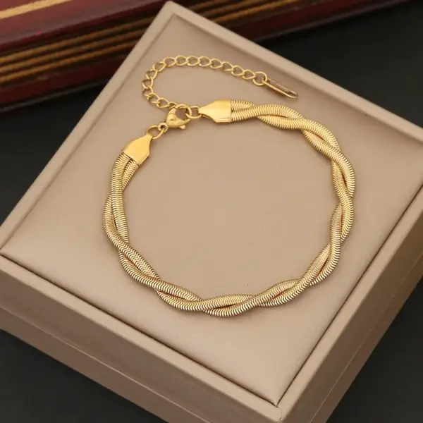 Wholesale PVD Coated 18K Gold Real Gold Plated Geometric Stainless Steel Simple Style Waterproof Non Tarnish 304 Stainless Steel Bracelets