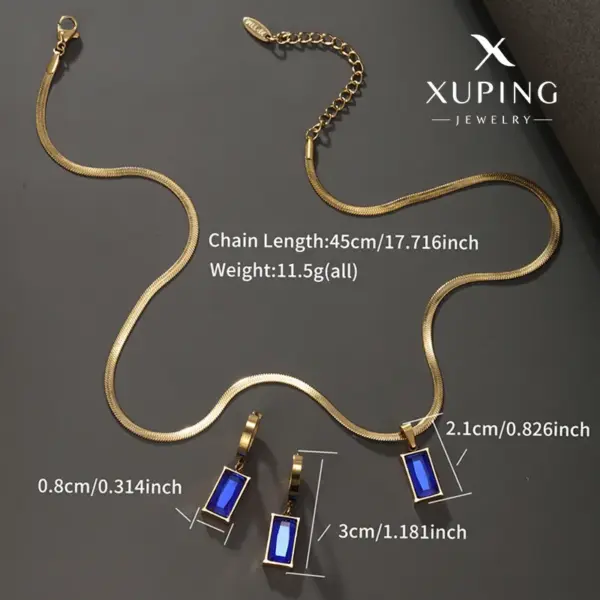 304 Stainless Steel 18K Gold Plated Glam Luxurious XUPING Plating Inlay Rectangle Artificial Gemstones Earrings Necklace