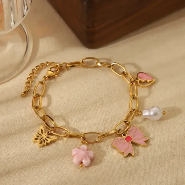 Wholesale Jewelry Romantic Heart Shape Flower Bow Knot 304 Stainless Steel 18K Gold Plated Exy Plating Bracelets Earrings Necklace