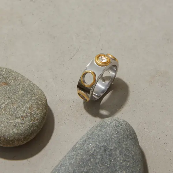 Wholesale PVD Coated Real Gold Plated Geometric Color Block 304 Stainless Steel INS Style Modern Style Waterproof Non Tarnish Rings