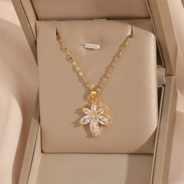 Wholesale 201 Stainless Steel Brass 18K Gold Plated Simple Style Classic Style Plating Inlay Cross Flower Planet Zircon Pendant Necklace