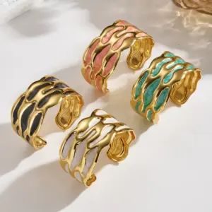 Wholesale European And American Fashion Exaggerated INS Style 304 Stainless Steel Furnace Vacuum Electroplating Gold Colorful Oil Drop Irregular Open Bracelet