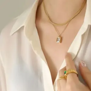 X0226-Double Layer White Diamond-Necklace- Gold