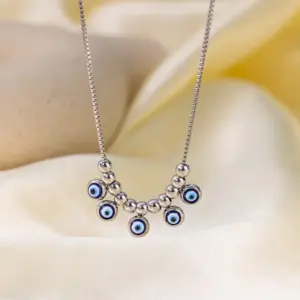 Qyh1171 round Beads Eye Case Chain Necklace / Steel Color